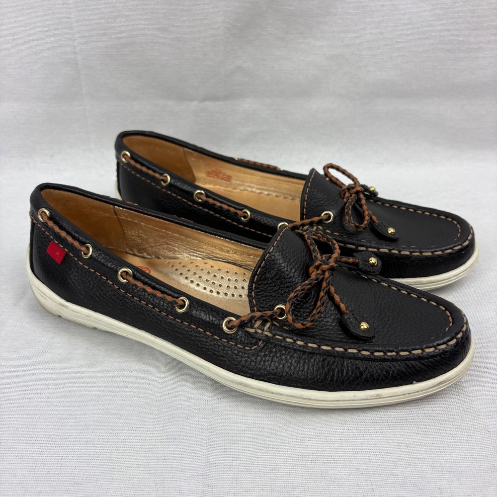 Marc Joseph Women's Pacific Leather‎ Slip On Shoes Size 7.5 Black Boat Shoes